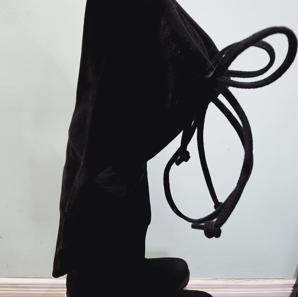 NEW STUART WEITZMAN Blaire City Black Suede Leather OTK Tie Block Heel Boots 9.5 - Picture 8 of 13